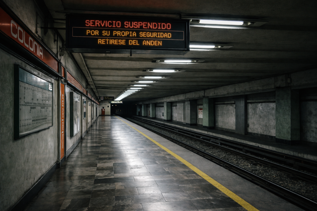 Estación vacía y mensaje de suspensión