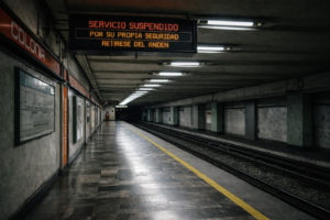 Estación vacía y mensaje de suspensión