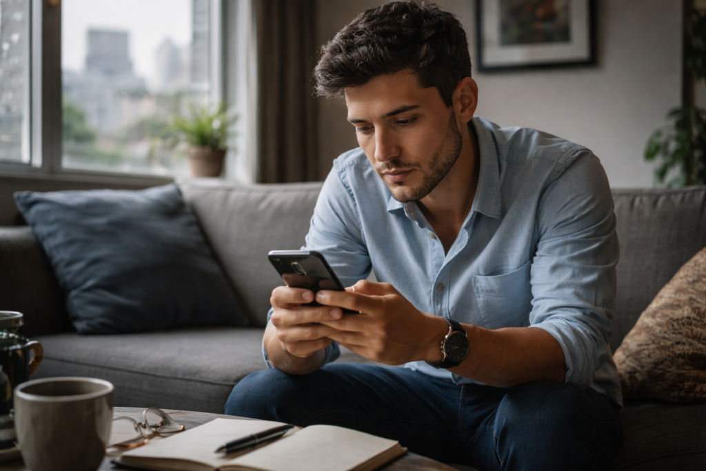 Joven concentrado en su teléfono